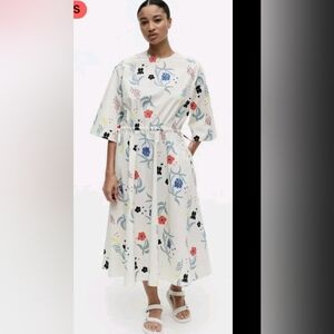 Marimekko Floral Dress - Cream, Red, Blue